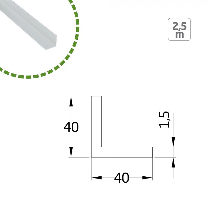ANGULO ALUMINIO 40X40-2,5M BLANCO  20635 2