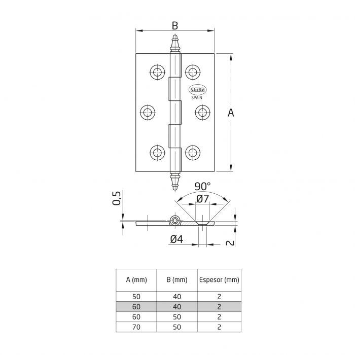 BISAGRA CON REMATE MOD.1003 60 X 40 MM LATON PULIDO 14166 2