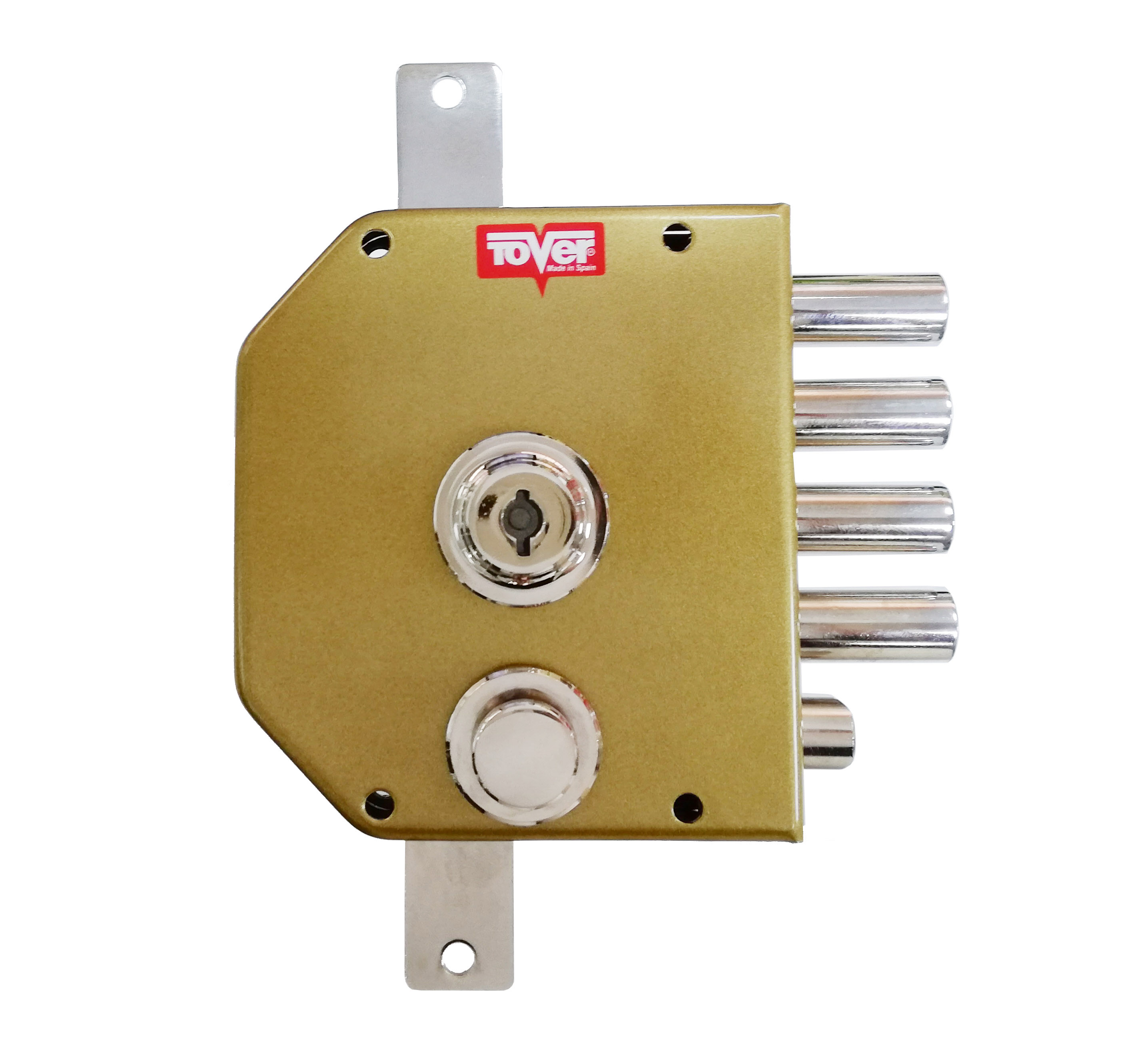 CERRADURA SOBREPONER CON VARILLAS GOLPE Y LLAVE 60/I ESMALTADA ORO 9001P 1