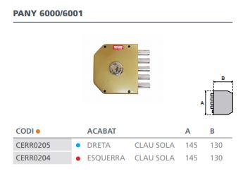 CERRADURA SOBREPONER SIN VARILLAS LLAVE SOLA 60/D ESMALTADA ORO 6000P 2