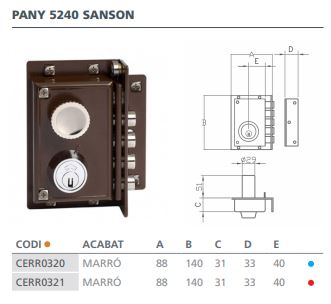 CERRADURA SEGURIDAD CGS SANSON 5240 IZQUIERDA MARRON 5240 IZQ. 2