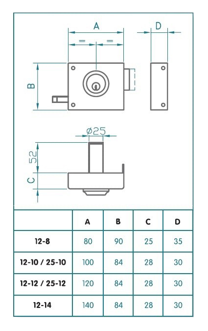 CERRADURA SOBREPONER 12-14 D 12-14 DER. 2