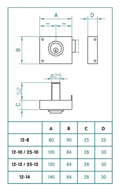 CERRADURA SOBREPONER JIS 25-12 D 2