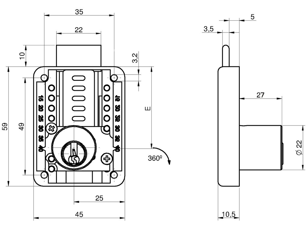 CERRADURA 965 D-22 L-27 DCH.E-40 NIQ.MAT 2