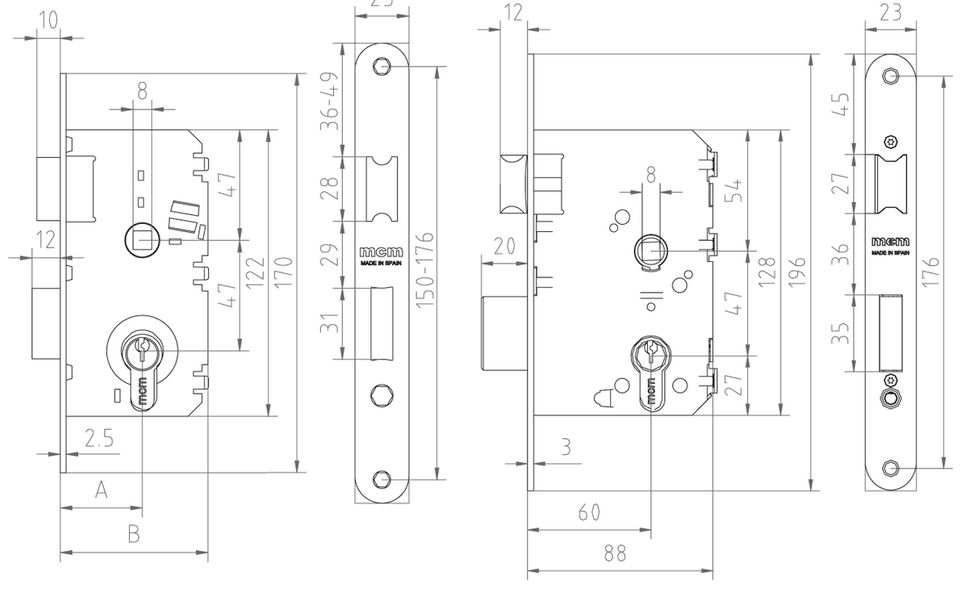 CERRADURA EMBUTIR SERIE 2501 2501 LATONADO 35 2501-235AN311 2