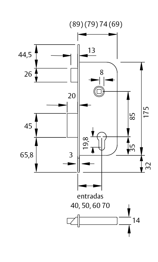 CERRADURA 2030-50 ENTRADA 50 CILINDRO 30/30MM CANTO REDONDO H.NIQUEL 20305RHN 2