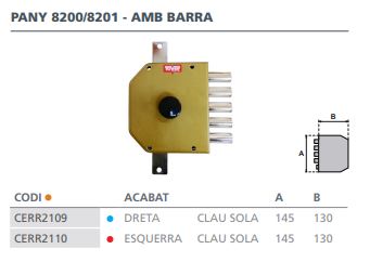 CERRADURA TOVER 8200 DER. LLAV.SOLA ORO 2