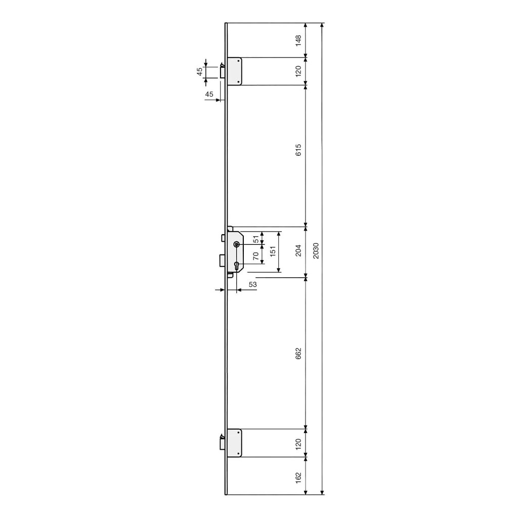 CERRADURA SEGURIDAD EMBUTIR 3 PUNTOS TLPN/30-40 LARGO DORADO TLPN367LE 2