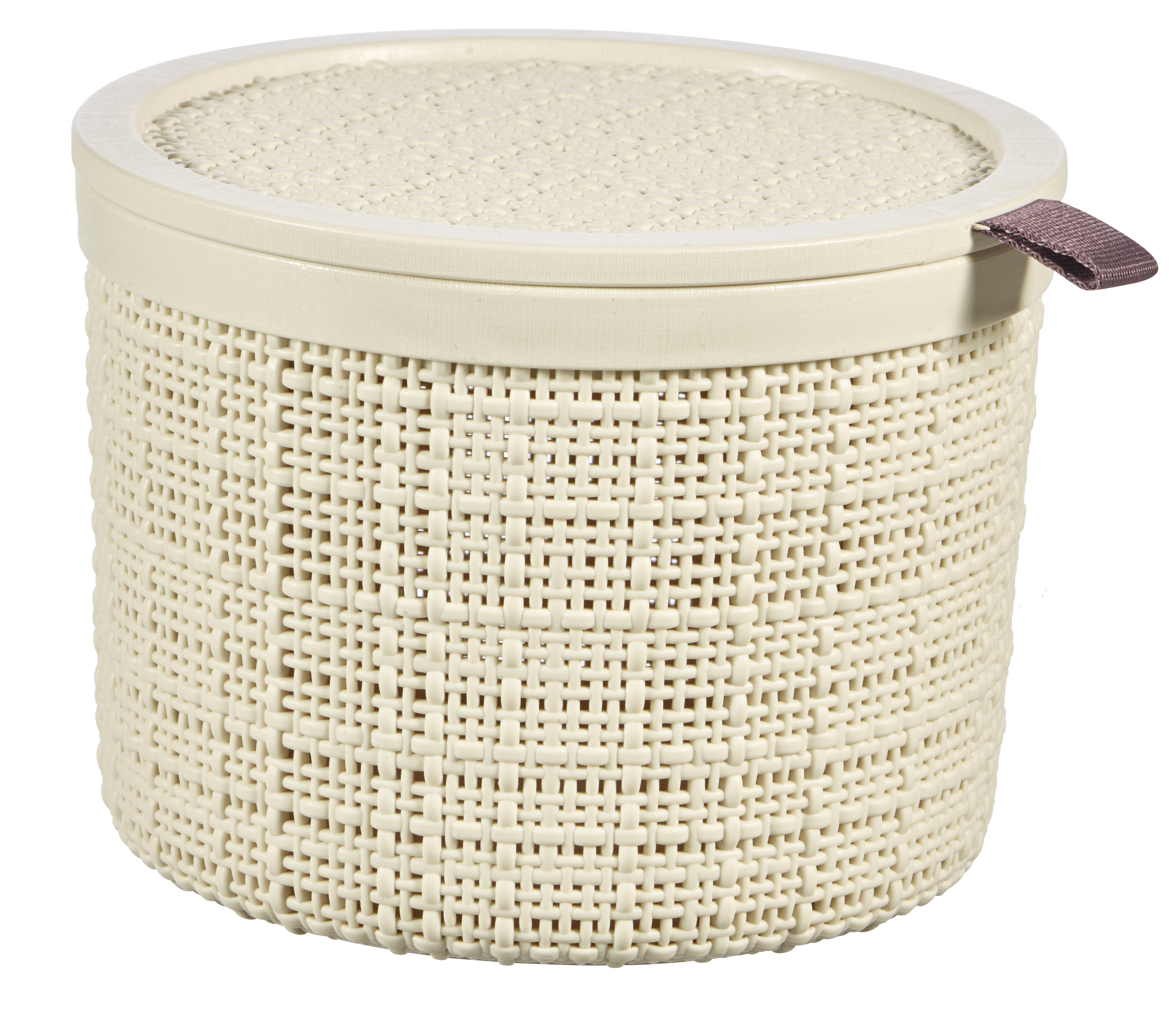 CESTA REDONDA CON TAPA JUTE 2L BLANCO ROTO Ø17X12,5CM 273340 1
