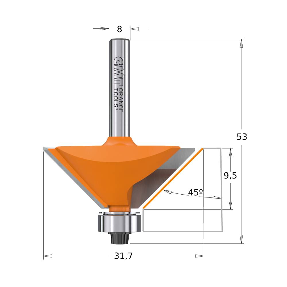 Fresa cmt biselar c/rod.45º hm  93628011