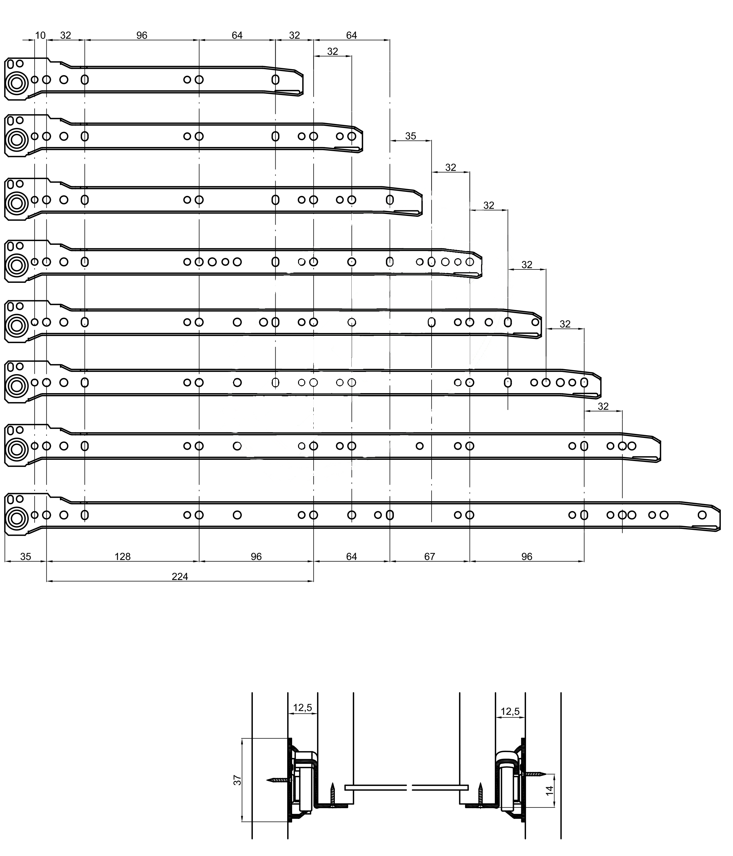 GUIA P/CAJONES (JGO.) MARRON4500-50 CM. 2