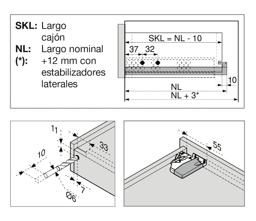 GUIA P/CAJONES 560H TANDEM (B) 550MM 2