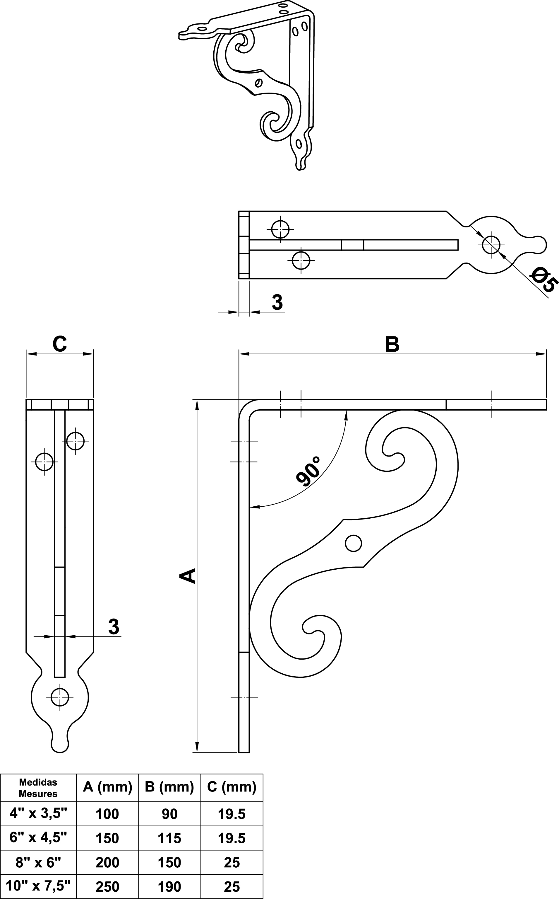 ESCUADRA SOPORTE ORNAMENTAL MODELO 2 150X115MM NEGRO 201 2