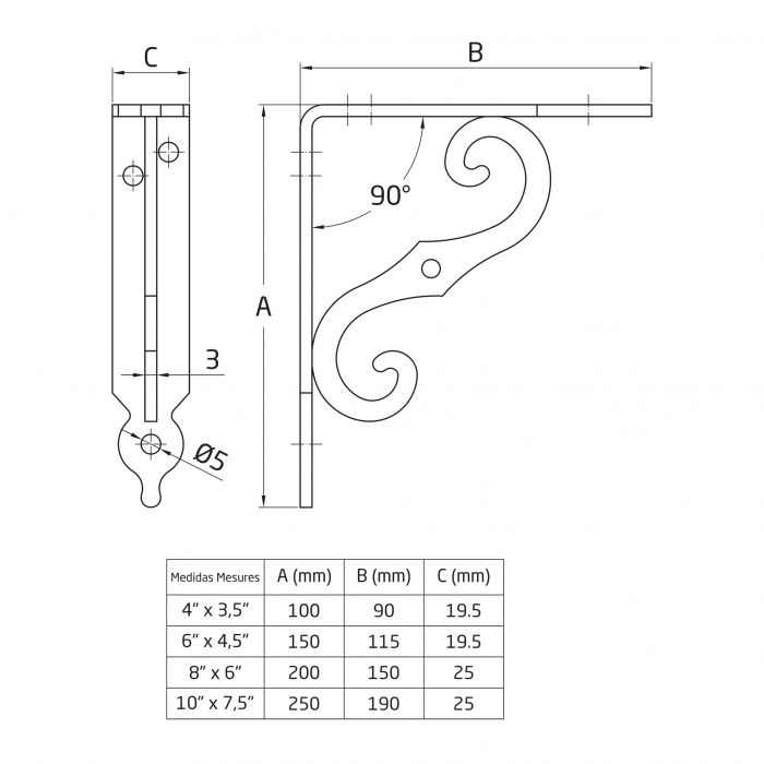 ESCUADRA SOPORTE ORNAMENTAL MODELO 2  250X190MM NEGRO 203 2