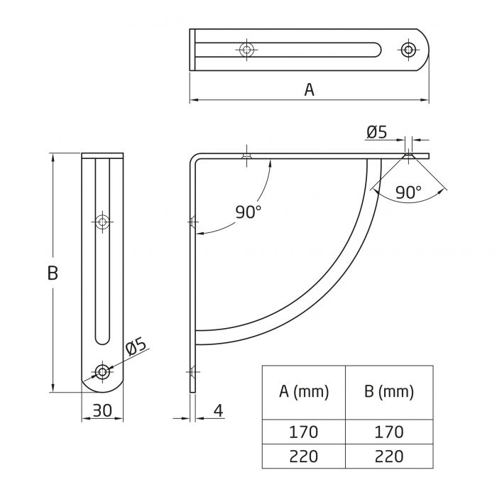 ESCUADRA SOPORTE ACERO MOD250 X 200 MM B 2