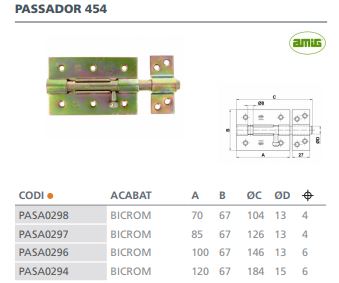 PASADOR 454 CON PORTACANDADO 85X67MM BICROMATADO 911 2