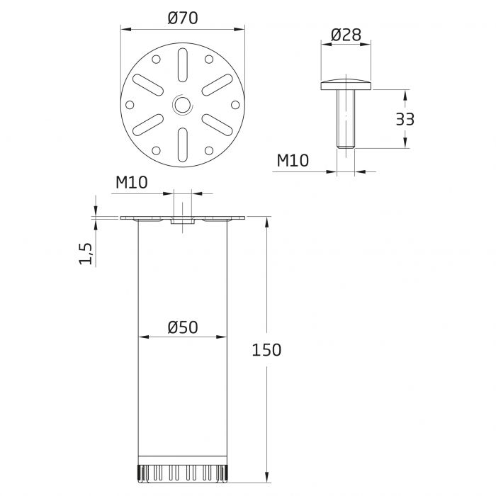 PATA REDONDA MODELO 5 4 UDS CROMADA MATE 150 X 50 X 1,2MM 7805 2