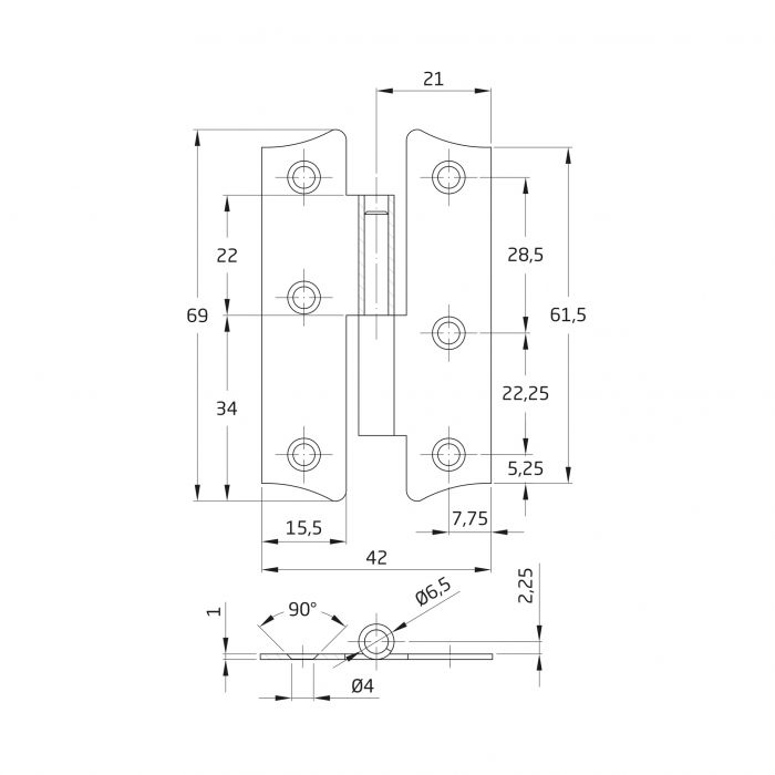 PERNIO ACERO BICROMATADO SIN REMACHE 70 X 42 MM DERECHA 271 2