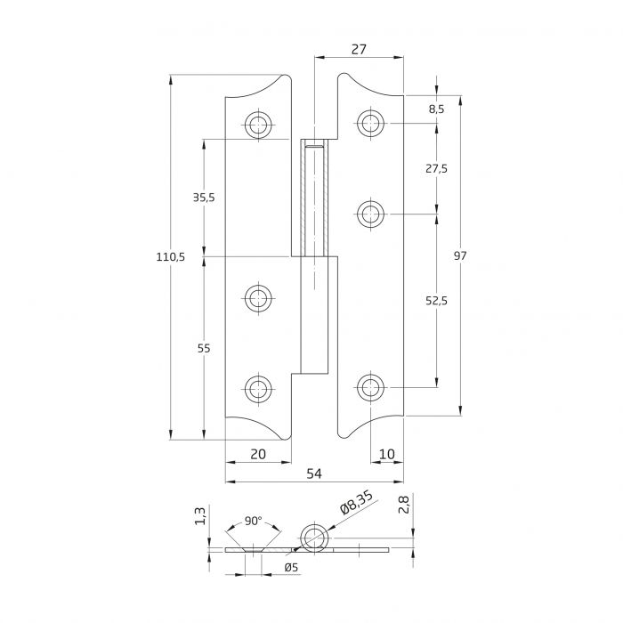 PERNIO 395 SIN REMATE 111 X 54 MM BICROMATADO IZQUIERDA 276 2