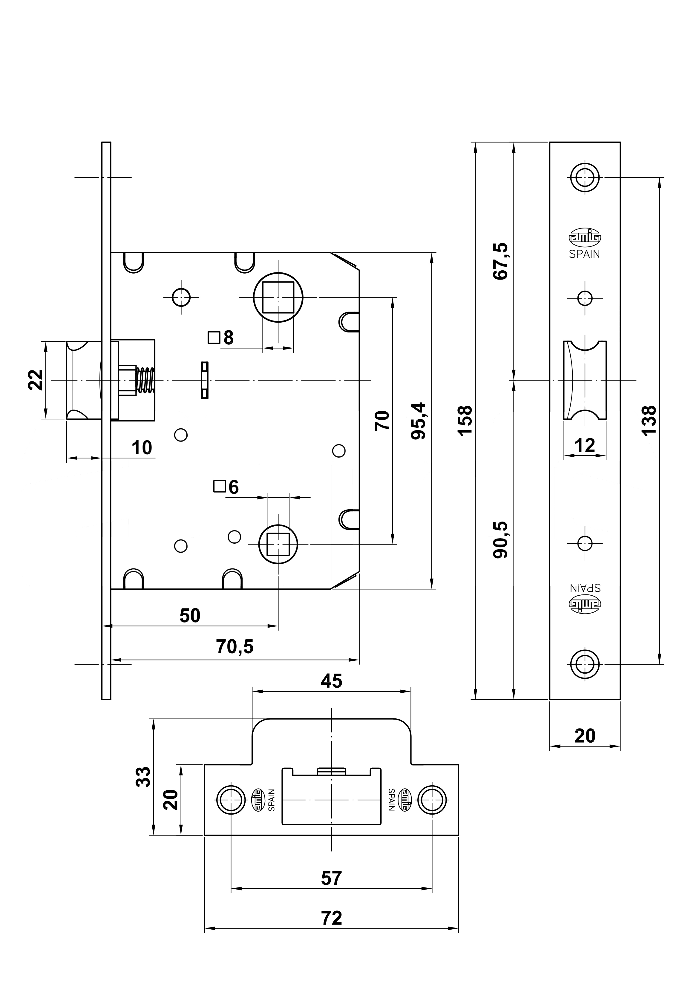 PICAPORTE UNIFIC RECTO 4100-70 NEGRO 10 UNIDADES 6277 2