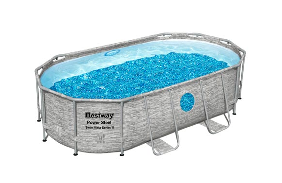 PISCINA OVALADA DESMONTABLE  POWER STEEL 7.250 L DEPURADORA CARTUCHO TIPO II 427X250X100CM PIEDRA 56714 1
