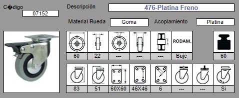 RUEDA GIRAT. AFO 476/60 C/FRENO GRIS 2