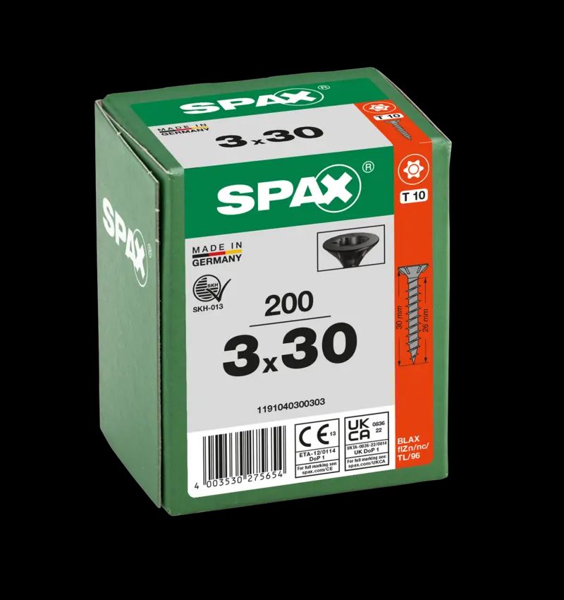 TORNILLO SPAX C/AV NEGRO 3,0X30 T10 200U 3