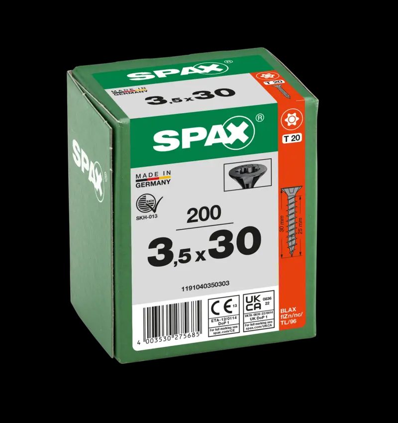 TORNILLO SPAX C/AV NEGRO 3,5X30 T20 200U 3