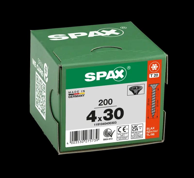 TORNILLO SPAX C/AV NEGRO 4,0X30 T20 200U 3